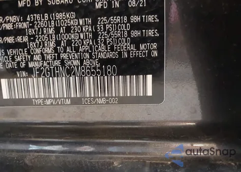 2021 Subaru Crosstrek Limited from USA, damaged, VIN JF2GTHNC2M8655180